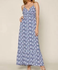 She She Boutique Floral Twist Back Dress - Navy/Lavender CLOTHING
