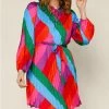 She She Boutique NEW ARRIVALS Pleated Waist Tie Dress - Rainbow Stripe