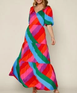 She She Boutique NEW ARRIVALS Rainbow Tiered Maxi Dress - Rainbow Stripe