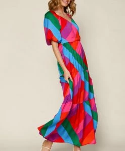 She She Boutique NEW ARRIVALS Rainbow Tiered Maxi Dress - Rainbow Stripe