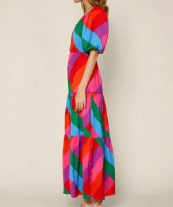She She Boutique NEW ARRIVALS Rainbow Tiered Maxi Dress - Rainbow Stripe