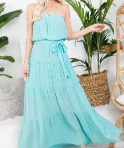 She She Boutique Strapless Maxi Dress - Aqua Blue