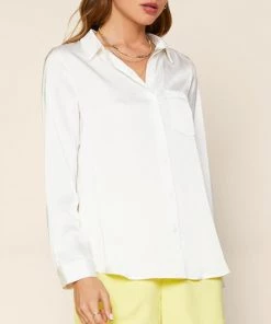 She She Boutique Satin Buttondown Shirt - Lavender OR Off White CLOTHING