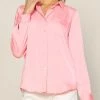 She She Boutique CLOTHING Satin Buttondown Shirt - Neon Coral