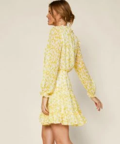 She She Boutique CLOTHING Floral Print Dress - Yellow/White