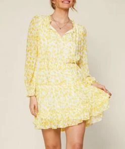 She She Boutique CLOTHING Floral Print Dress - Yellow/White