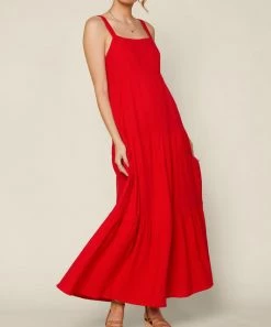 She She Boutique Sleeveless Tiered Maxi Dress - Red CLOTHING
