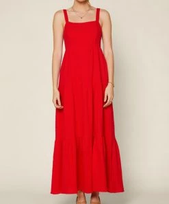 She She Boutique Sleeveless Tiered Maxi Dress - Red CLOTHING