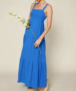 She She Boutique Sleeveless Tiered Maxi Dress - Blue