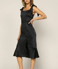 She She Boutique Satin Midi Dress - Black