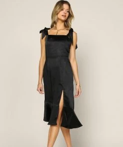 She She Boutique Satin Midi Dress - Black