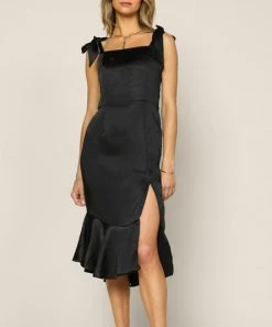 She She Boutique Satin Midi Dress - Black