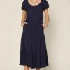 She She Boutique Puff Sleeve Midi Dress - Navy OR Pink CLOTHING