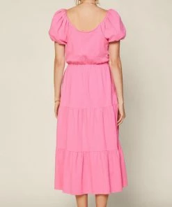 She She Boutique Puff Sleeve Midi Dress - Navy OR Pink CLOTHING