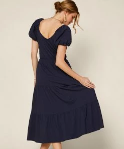 She She Boutique Puff Sleeve Midi Dress - Navy OR Pink CLOTHING