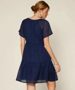 She She Boutique Textured Tiered Dress - Navy CLOTHING