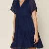 She She Boutique Textured Tiered Dress - Navy CLOTHING
