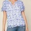 She She Boutique CLOTHING Floral Blouse - Cobalt/White OR Pink/White