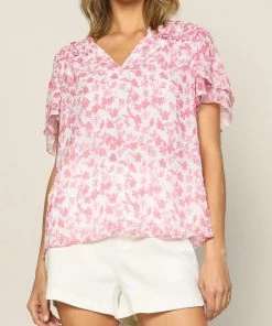 She She Boutique CLOTHING Floral Blouse - Cobalt/White OR Pink/White