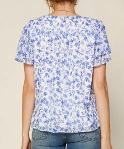 She She Boutique CLOTHING Floral Blouse - Cobalt/White OR Pink/White