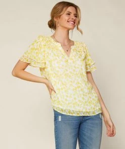 She She Boutique Floral Blouse - White/Yellow CLOTHING