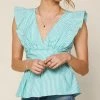 She She Boutique CLOTHING Striped Tie Back Top - Green/White