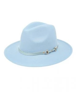 She She Boutique Fedora Hat With Belt Buckle - Blue