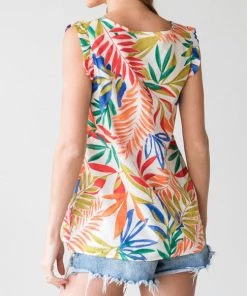 She She Boutique Leaf Print Top - Off White CLOTHING