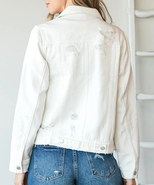 She She Boutique CLOTHING Distressed Denim Jacket - White 6 She She Boutique CLOTHING Distressed Denim Jacket - White