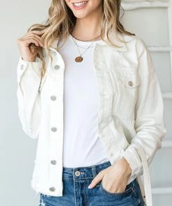 She She Boutique CLOTHING Distressed Denim Jacket - White