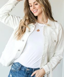 She She Boutique CLOTHING Distressed Denim Jacket - White 8 She She Boutique CLOTHING Distressed Denim Jacket - White
