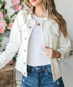 She She Boutique CLOTHING Distressed Denim Jacket - White