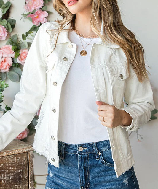 She She Boutique CLOTHING Distressed Denim Jacket - White 3 She She Boutique CLOTHING Distressed Denim Jacket - White