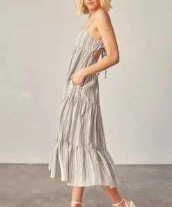 She She Boutique Tiered Stripe Dress - Cream/Navy