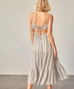 She She Boutique Tiered Stripe Dress - Cream/Navy