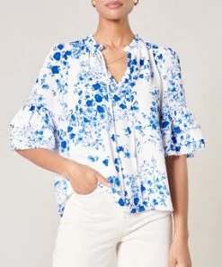 She She Boutique Floral Print Top - White/Blue CLOTHING