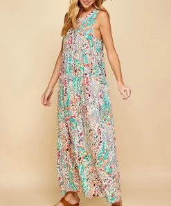 She She Boutique Sleeveless Maxi Dress - Light Gray Multi NEW ARRIVALS