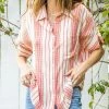 She She Boutique Striped Button Down Top - Navy/Cream OR Red/Cream