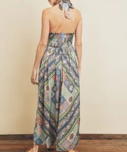 She She Boutique CLOTHING Paisley Satin Halter Dress - Mosaic Blue