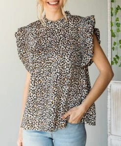 She She Boutique Satin Leopard Print Top - Hunter Green OR Off White