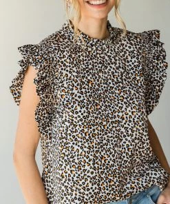 She She Boutique Satin Leopard Print Top - Hunter Green OR Off White