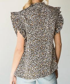 She She Boutique Satin Leopard Print Top - Hunter Green OR Off White