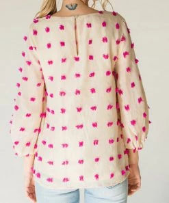 She She Boutique Swiss Dot Bubble Sleeve Top - Ivory CLOTHING