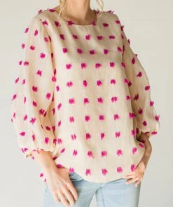 She She Boutique Swiss Dot Bubble Sleeve Top - Ivory CLOTHING