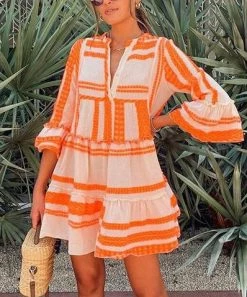 She She Boutique V-Neck Dress - Orange OR Light Green