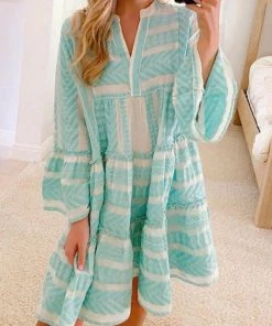 She She Boutique V-Neck Dress - Orange OR Light Green