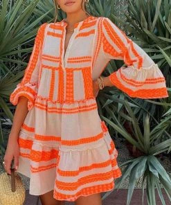 She She Boutique V-Neck Dress - Orange OR Light Green