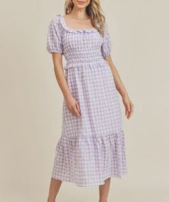 She She Boutique Gingham Dress - Lilac CLOTHING