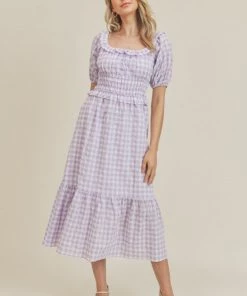 She She Boutique Gingham Dress - Lilac CLOTHING
