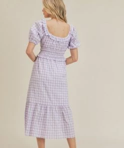 She She Boutique Gingham Dress - Lilac CLOTHING